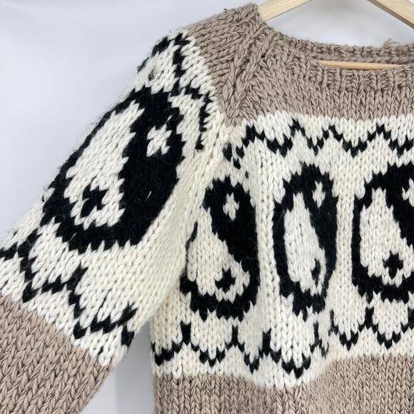 Black Weirdos | Yin Yang Sweater Oatmeal Hand Knit Intarsia Chunky Crew Neck M - Picture 7 of 15